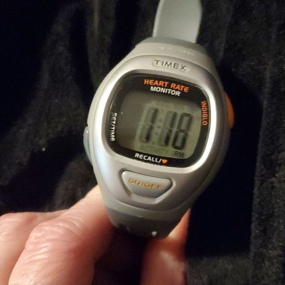 Timex Heart Rate Monitor Watch T5G941 Sport Silver Bezel Grey Band Men Women 30m - Picture 2 of 6